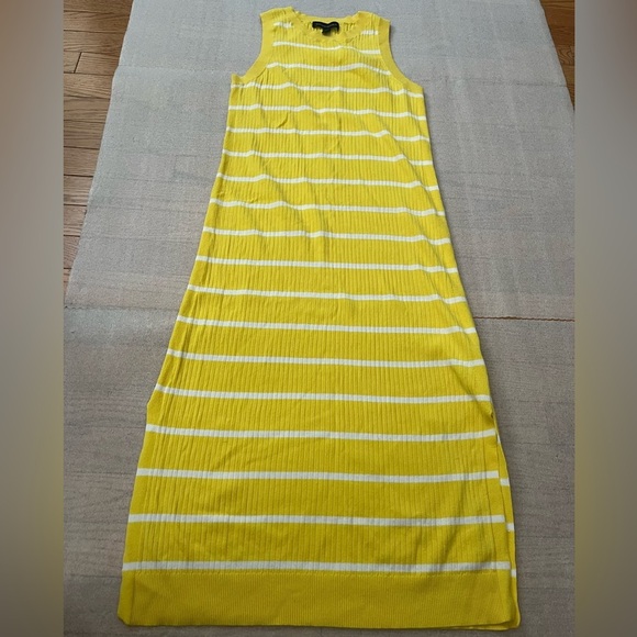 [M]Banana Republic Knit Stripe Sleeveless Dress Yellow White Side Slit - Picture 2 of 8